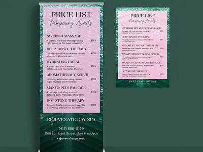 Glam Spa Signage Set banner botanical feminine glam hydrating menu poster price list refreshing retractable signage spa