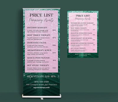 Glam Spa Signage Set banner botanical feminine glam hydrating menu poster price list refreshing retractable signage spa
