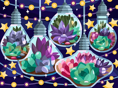 Succulents in lamps black branding design graphic design illustration logo t shirt t shirt design ui vector