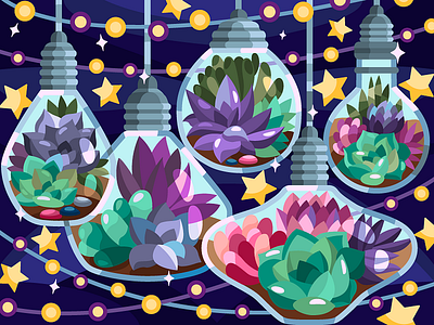 Succulents in lamps black branding design graphic design illustration logo t shirt t shirt design ui vector