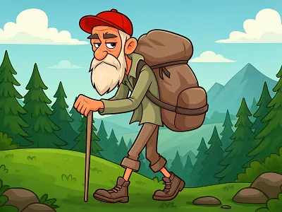 Hiking cartoon illustration in vector style art background beehaya cartoon cartoon character design digital graphic design hiker hiking idea illustration kid sport style ui ux vector