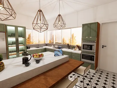 Open kitchen 3d graphic design