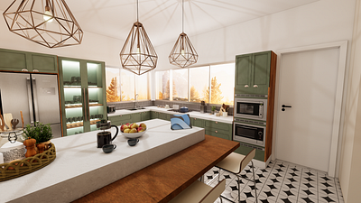 Open kitchen 3d graphic design