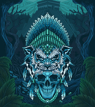 NATIVE AMERICAN SKULL ARTWORK album cover album cover art artwork brandidentity branding darkart digital art horror illustration indian artwork native american poster poster design skull skull artwork tiger artwork