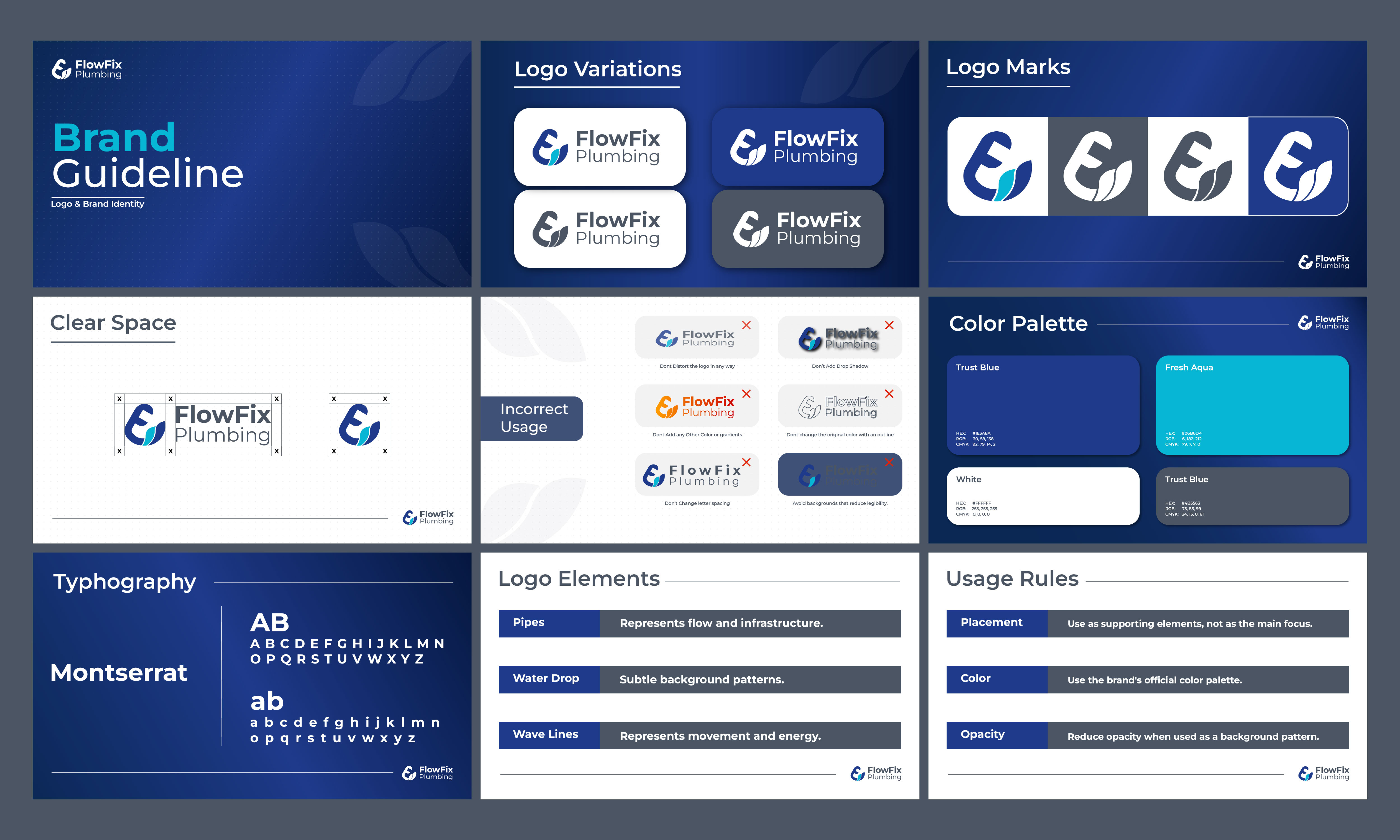 Professional Brand Style Guide for Plumbing Company brand style guide branding flowfix graphic design illustrator logo md suyeb ahmed sakib plumbing vectcrate