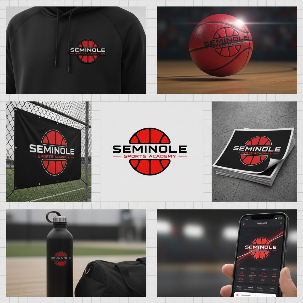 Seminole Sports Academy | Brand Identity Project apparel design athletic basketball logo brand identity branding project design agency icon design logo design logotype merchandise minimal logo monogram red and black scalable design sports academy sports branding uniform design visual identity wordmark