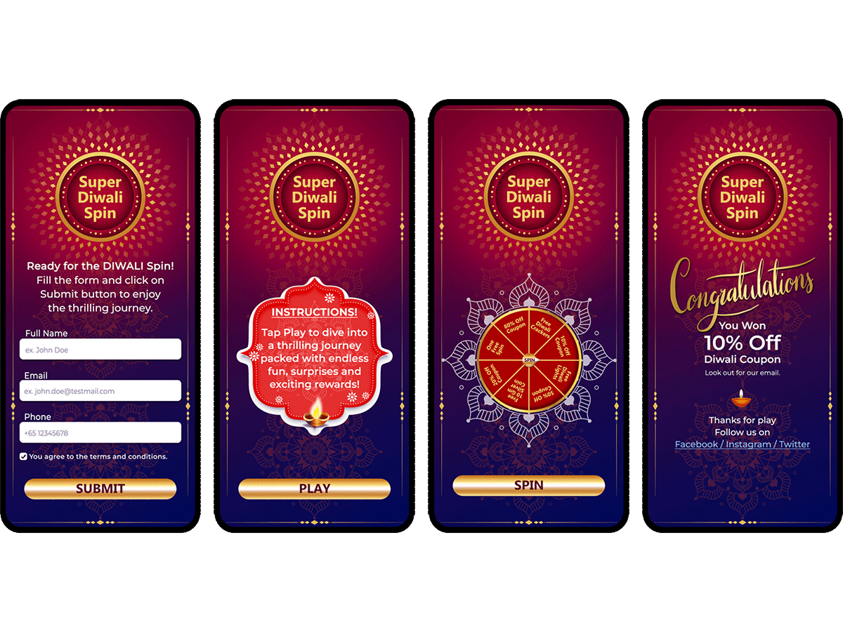 Super Diwali Spin & Win branding customer engagement gamification reward management vouchermatic