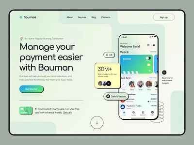 Bauman - Finance Website Ui Design animation bank banking website card dashboard e wallet finance finance management finance management design finance wallet design finance website landing page logo product design saas typography wallet wallet website web design website