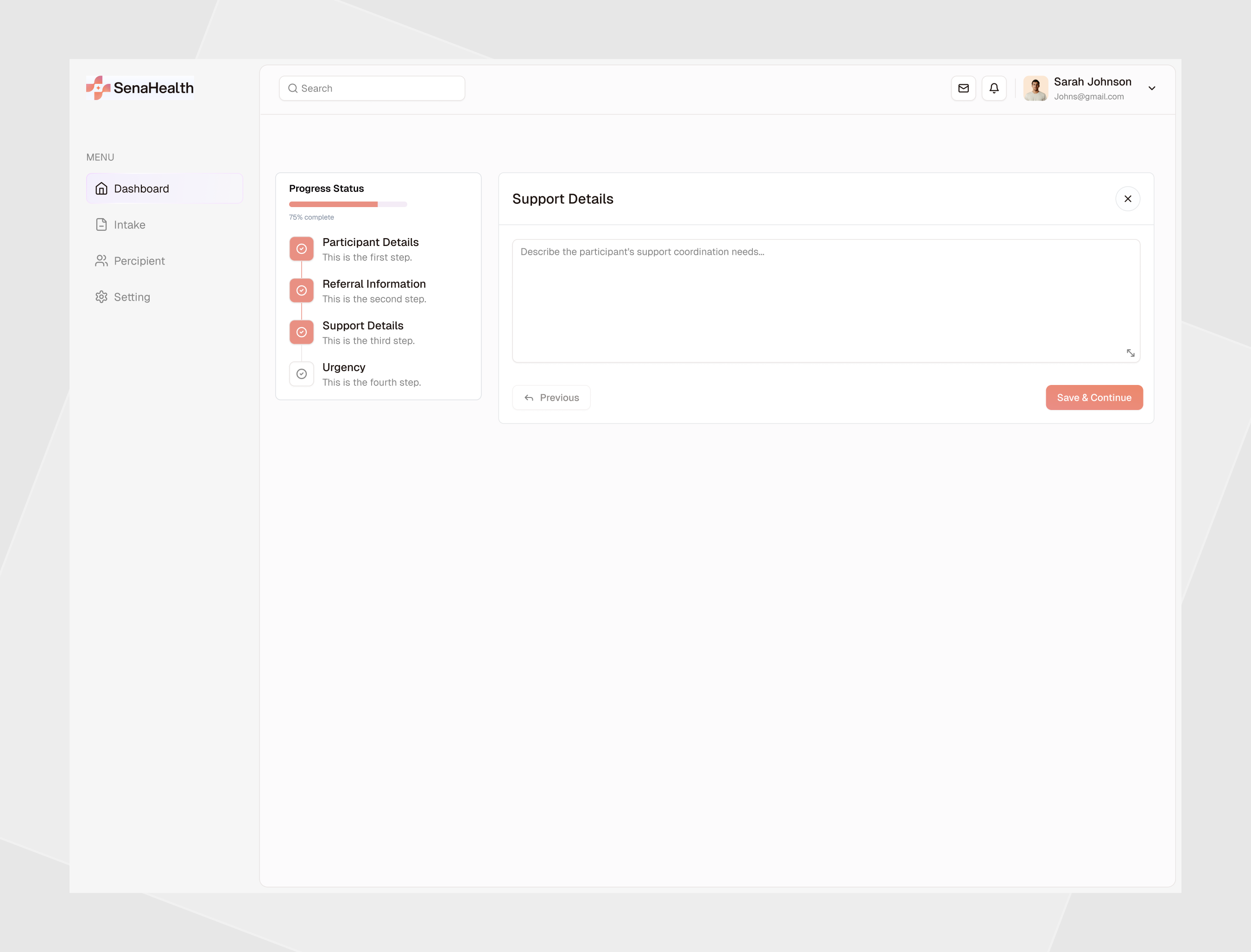 NDIS - Support Details UI crm dashboard dashboard ui health care input feel management onboarding flow product design saas saas design software