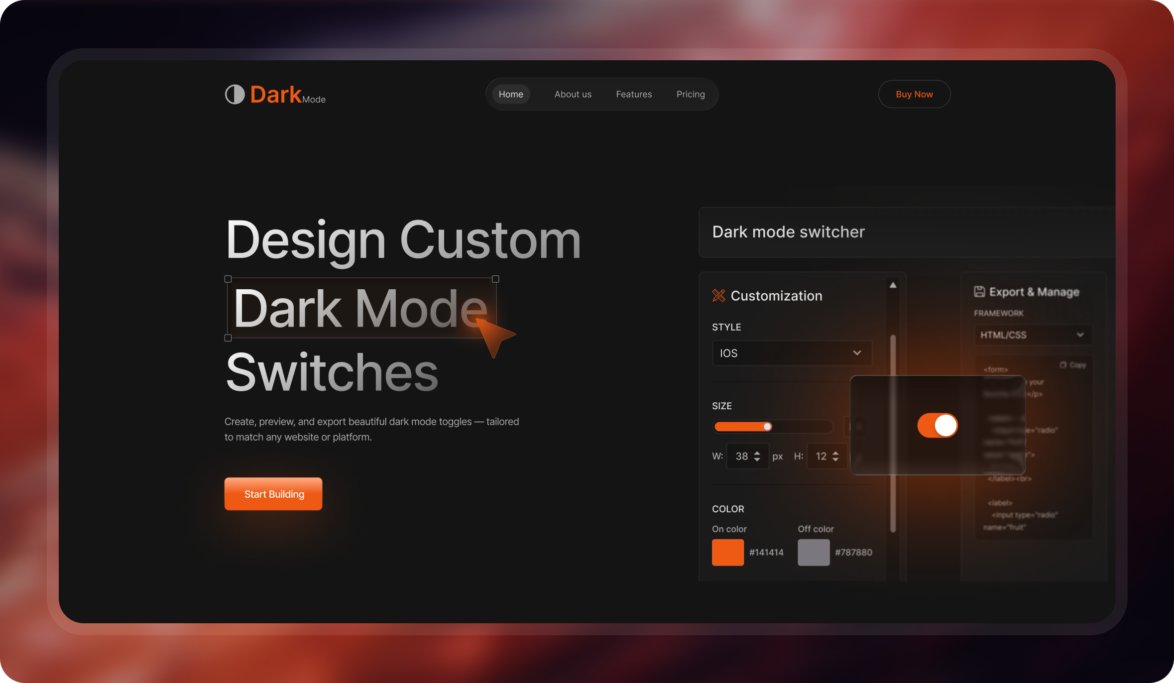 Darkmode swither tools and landing page atractive design branding colorfull design dark landing page dark mode design landing page lighting design modern ui popular design switcher tre trending design trending ui ui ui ux user interface ux ux design