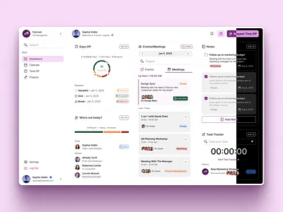 I built a design system calendar cards dashboard events figma freelance lavendar meetings notes pie chart product product design time tracker tokens ui ux variables