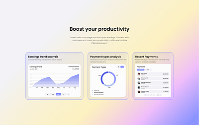 Boost Your Productivity — CRM Dashboard UI analysis dashboard dashboardui datavisualization figma finance financeapp payments productivity tool saas trend ui uidesign ux web design