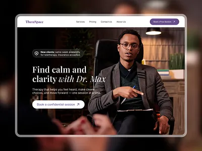 TheraSpace—Therapist Website hero section product design therapist web therapist website ui ui design ux web design website design wellness website
