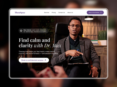 TheraSpace—Therapist Website hero section product design therapist web therapist website ui ui design ux web design website design wellness website