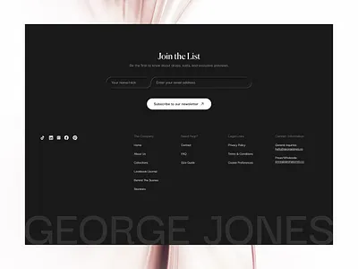George Jones—Fashion Website Footer footer footer design framer product design ui ui design ui ux ux web design web development webflow website