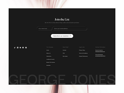George Jones—Fashion Website Footer footer footer design framer product design ui ui design ui ux ux web design web development webflow website