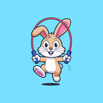 Cute bunny cartoon character animal bunny cartoon character cute fitness happy health illustration kids skipping mascot rabbit sport