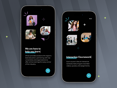 Oylex Learning mobile app - onboarding screens graphic design illustration mobile app motion graphics onboarding online learning product design splash screen ui ux