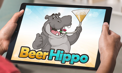 Cute Hippo Vector Illustration, Beer Branding Logo Design animal beehaya beer branding cartoon cute design drinking funny hippo illustration label logo printing text vector