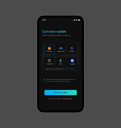 Connect web3 wallet screen connect wallet decentralized app logo mobile app ui wallet web3