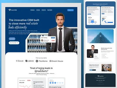 Real Estate CRM Landing Page | UI/UX Design. business website clean ui corporate design crm dashboard landing page lead management minimal design modern website professional design property management real estate saas saas platform sales crm uiux user interface web app web design website concept