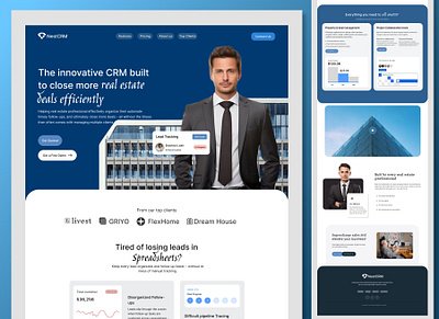 Real Estate CRM Landing Page | UI/UX Design. business website clean ui corporate design crm dashboard landing page lead management minimal design modern website professional design property management real estate saas saas platform sales crm uiux user interface web app web design website concept