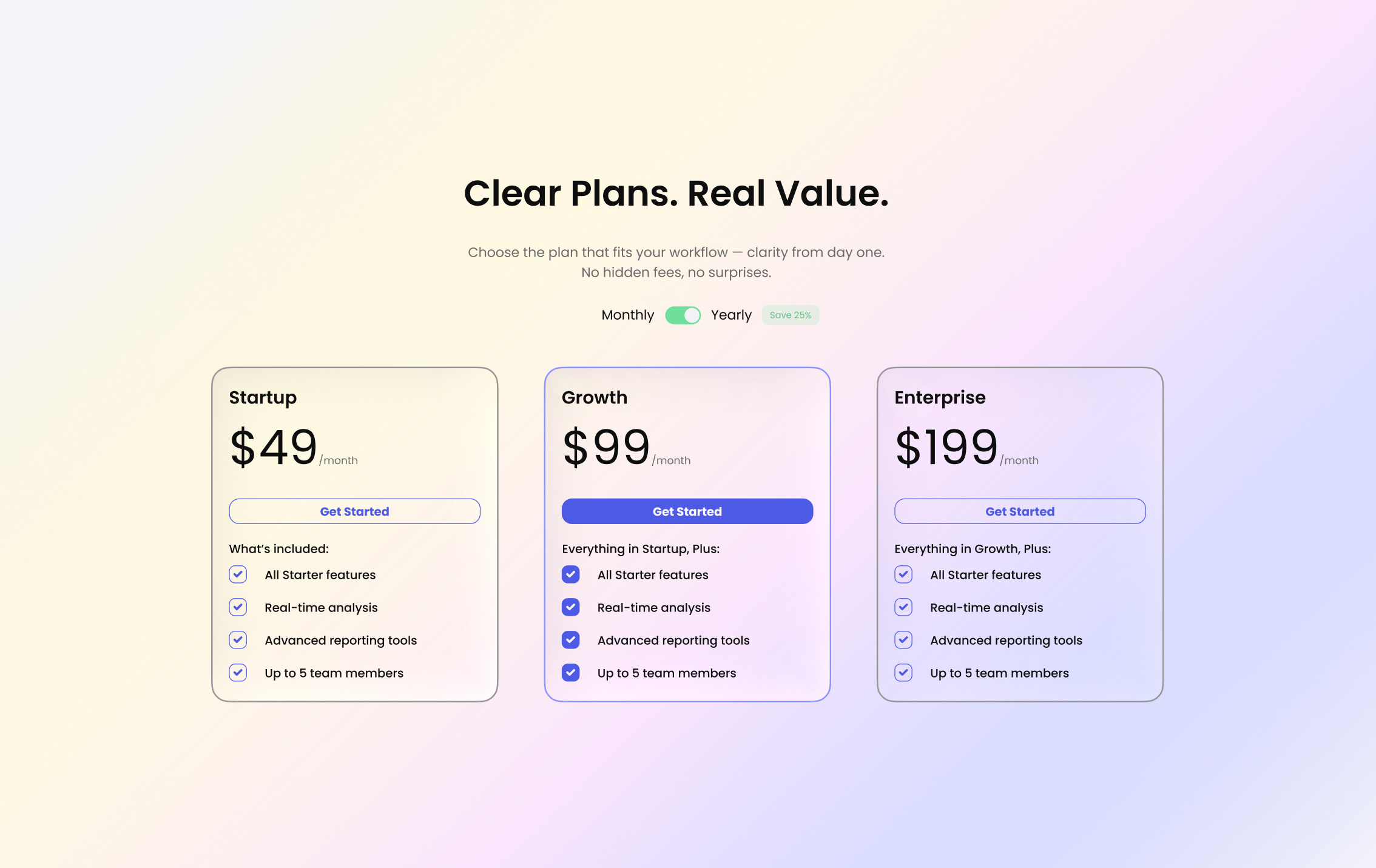 Rivora Plans — Clear, Modern, and Actionable design gradient graphic design landing page liquid glass modern plans price pricing pricingui saas startup ui ux web site webdesign