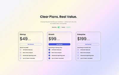 Rivora Plans — Clear, Modern, and Actionable design gradient graphic design landing page liquid glass modern plans price pricing pricingui saas startup ui ux web site webdesign
