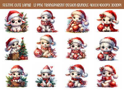 FESTIVE CUTE LAMB ILLUSTRATION clipart design graphic design illustration image png scrapbooking