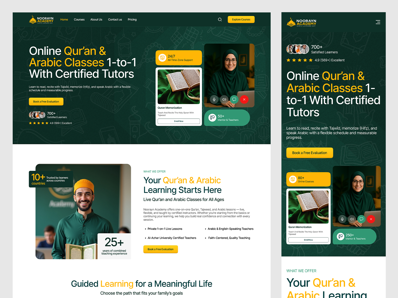 Modern Islamic Learning Website arabic learning website creativedesign designinspiration designportfolio designshowcase educational platform ui elearning platform ui modern islamic website design online quran classes webdesigner