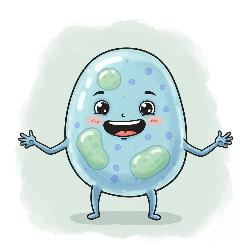 A friendly, light blue cartoon cell character animation app branding card design font graphic design icon idea illustration logo motion graphics pattern plant sign typography ui ux vector web