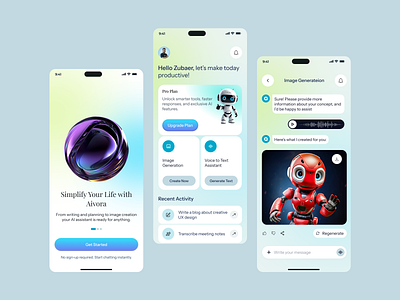 AI App – Chat, Voice & Image Generation UI Design ai app design ai assistant app app design image generation app text generation app ui design ux design voice to text assistant