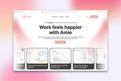 Amie – Productivity App Landing Page Redesign | UI/UX app hero section landing page marketing design meeting app productivity app redesign saas task management task management tool tasks ui ux