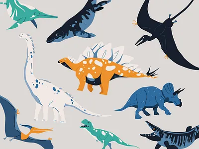 Dinosaurs adobe photoshop animal animation art character design children color dinosaurs graphic design illustration illustrator vector