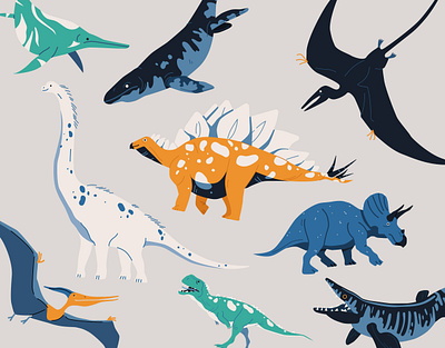 Dinosaurs adobe photoshop animal animation art character design children color dinosaurs graphic design illustration illustrator vector