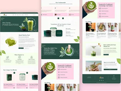 Matcha Website UI branding design drink graphic design green health landing page matcha minimal organic pink ui ui deisgn ux website website design