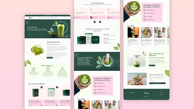Matcha Website UI branding design drink graphic design green health landing page matcha minimal organic pink ui ui deisgn ux website website design