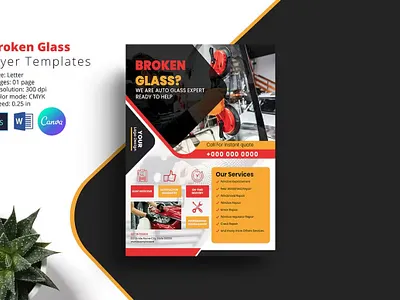Auto Glass Service Flyer advertising auto glass auto glass service auto glass service flyer automobile broken glass canva car cleaning car polish car service car wash clean editable glass service ms word multipurpose photoshop template poster printable vehicle