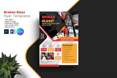 Auto Glass Service Flyer advertising auto glass auto glass service auto glass service flyer automobile broken glass canva car cleaning car polish car service car wash clean editable glass service ms word multipurpose photoshop template poster printable vehicle