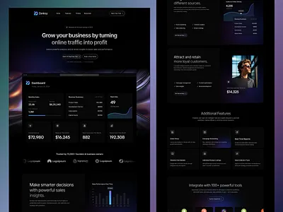 AI-Powered SaaS Analytics Landing Page aidashboard aidesign aiux analyticsdashboard darkmodedesign darkui dashboarddesign dashboardui dataanalytics datavisualization digitalproductdesign figmaui landingpageui minimaldesign moderninterface saasdashboard saasdesign saasproduct uxuidesign webappui