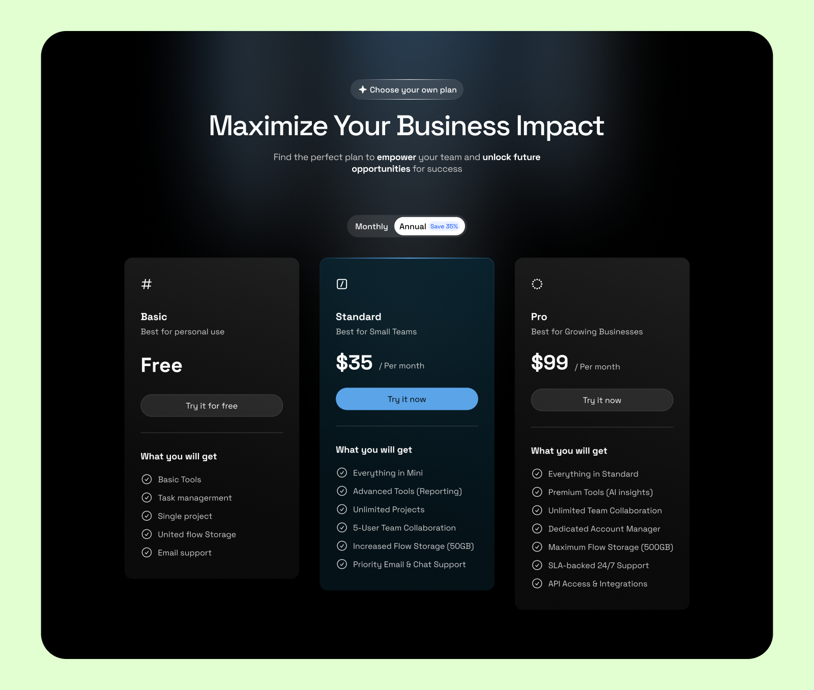 Pricing Section Design ai artificial intelligence clean design illustration interactive features landing page design minimal pricing pricing section design ui ui for design website ui design