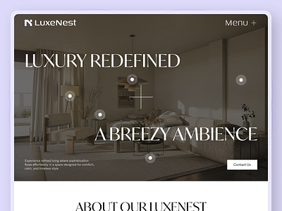 LuxeNest Interior Web Header architecture design furniture home page homedecor interior interior architecture interior design landing page living minimal minimalist modern professional room sofa typography ui ux website