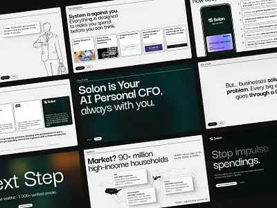 Solon – AI Finance Startup Pitch Deck | Product Design & UX ai copywriting finance fintech graphic design marketing design pitch deck presentation product design start up startup