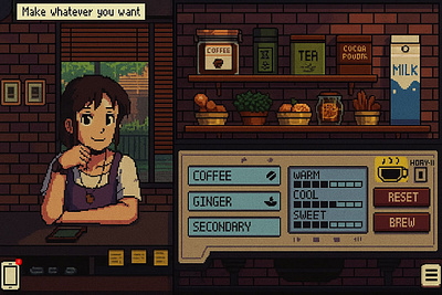 Cupa Cafe: A Coffee Shop Interactive Storytelling Game 3d animation app branding design game art game design gaming gamyh graphic design illustration interactive logo motion graphics pixel typography ui ux vector visual novel