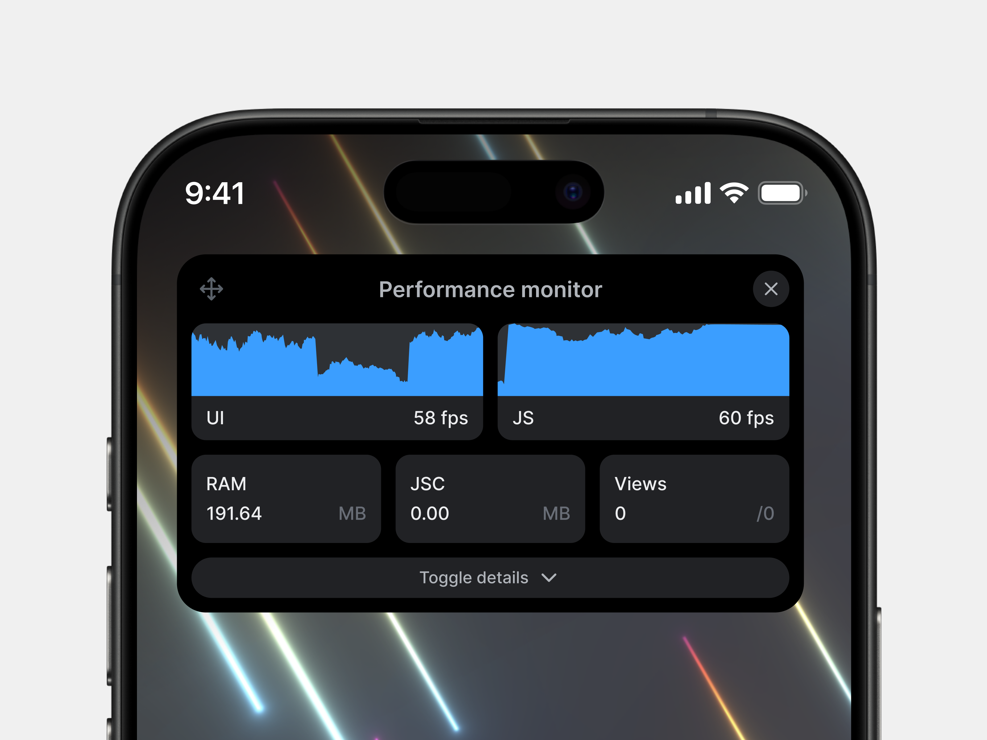 Expo Go - Performance monitor app data dev dev tool fps mobile product ui