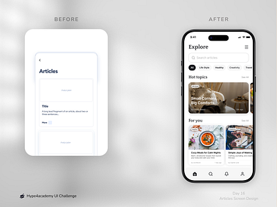 Daily UI Challenge #16 - Articles Screen articles dailyui design figma hype4academy ui uidesign uiux ux