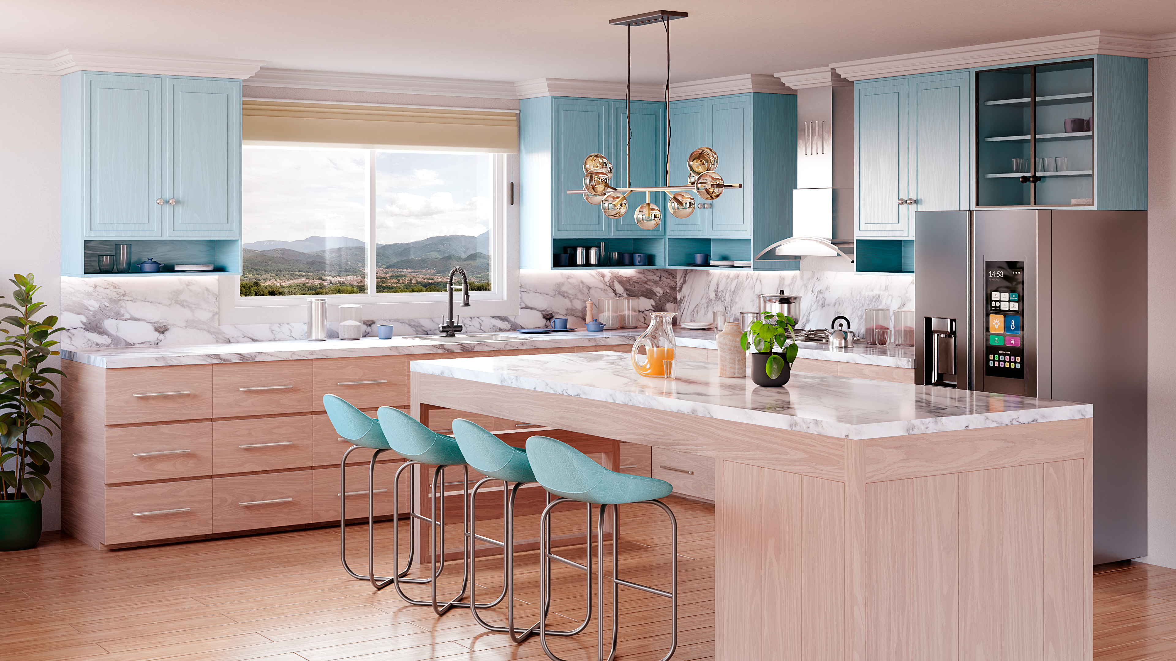 Eclectic Cuisine 3d 3dmodeling archviz c4d chair cinema4d design furniture interior kitchen kitchendesign noai photoshop plant render3d warm wood