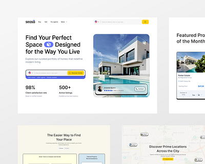 Seasa — The Future of Real Estate Search and Discovery call to action clean design conversion optimization engagement design home finder landing page property listing property marketplace property search real estate platform real estate tech real estate website search interface web design