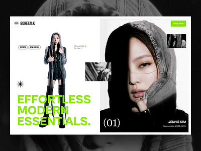 BoreTalk – Fashion E-commerce Website blackpink clothes clothing design e commerce fashion brand figma graphic design interface jennie landing page marketplace minimal prouduct cart shop shopping style ui ui ux website