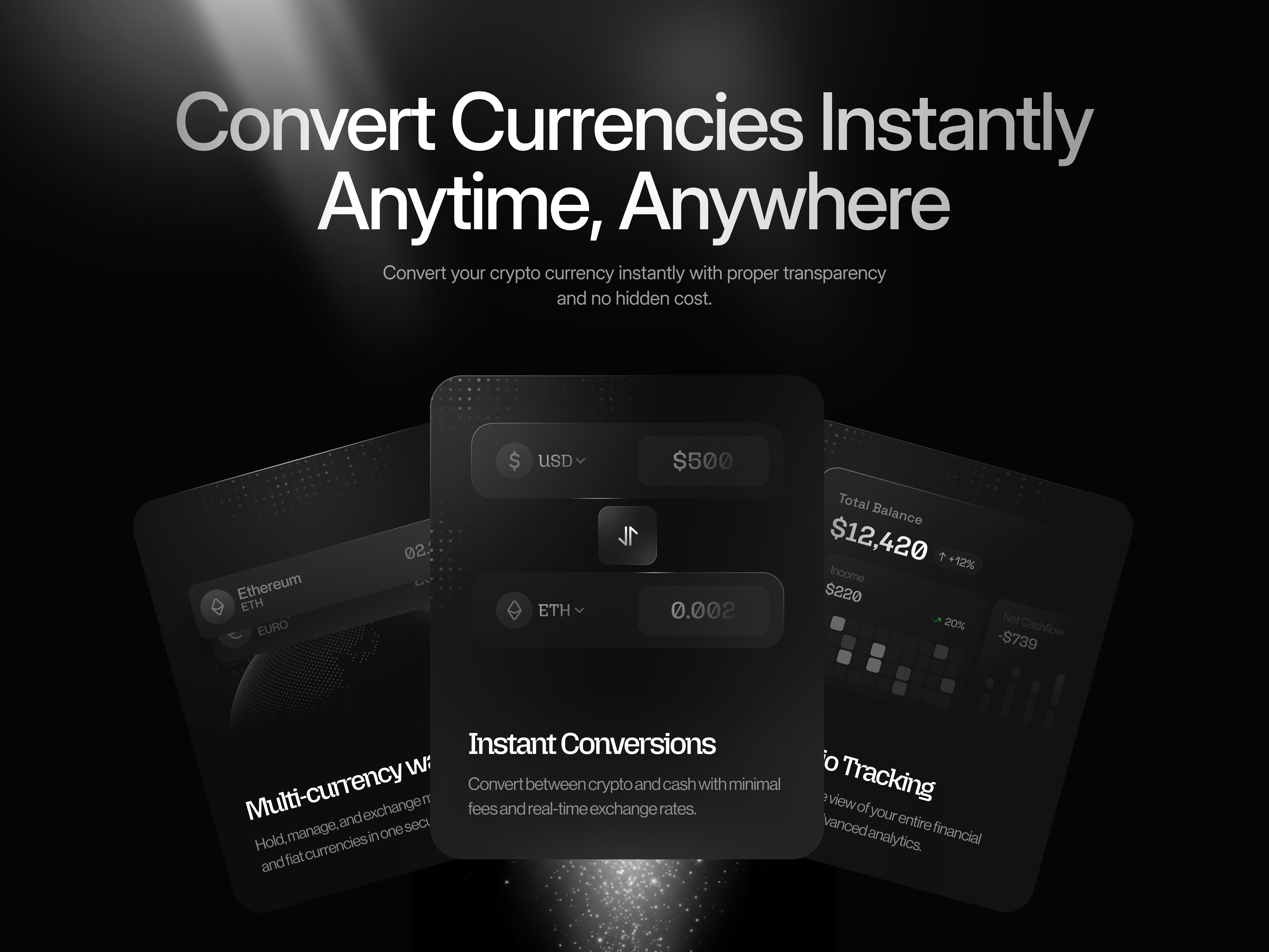 Currency Conversion | Fintech Dashboard blockchain dashboard crypto ui currency converter dark theme crypto app dasboard design dashboard dashboard ui data visualization digital wallet financial dashboard fintech app fintech dashboard ui productdesign saas dashboard uiux user interface web design